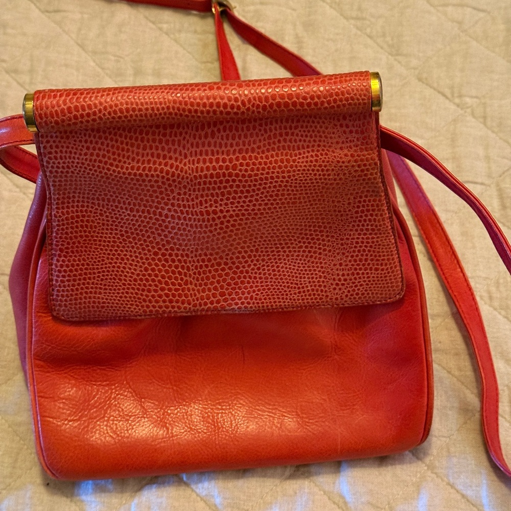 Vintage Red Leather Crossbody Bag Saks Fifth Avenue Made in Italy